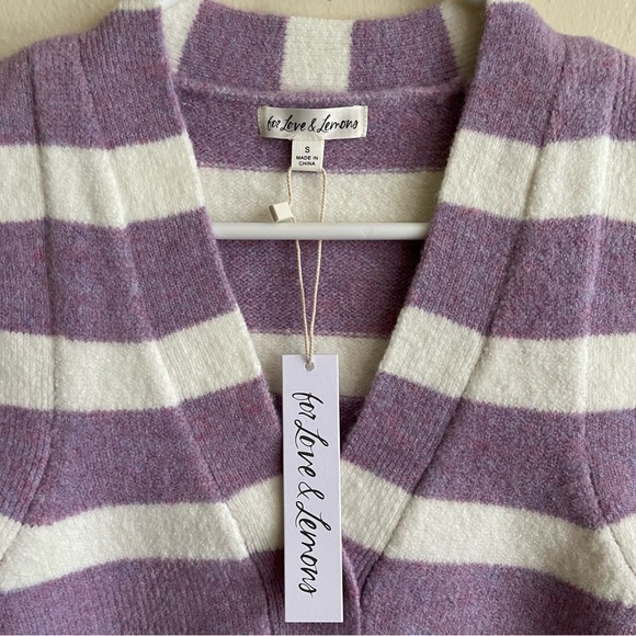 For Love & Lemons Maud Cropped Sweater
Vest Purple White Striped Size: Small - Picture 5 of 8